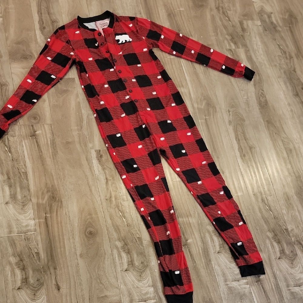 ❄️3/$30 Plaid Red and Black Checkered One Piece PJs - Christmas